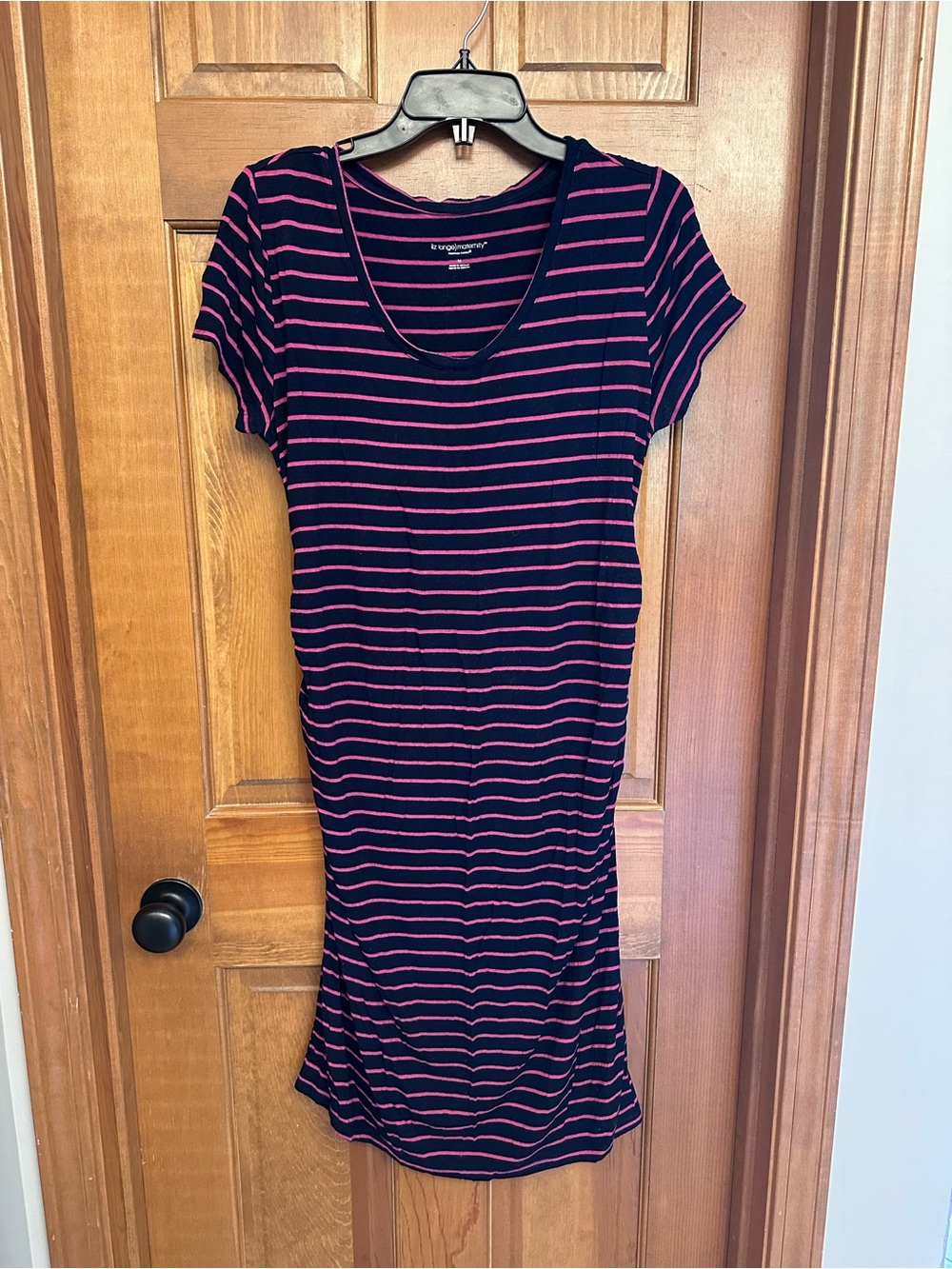 Liz Lange Maternity Navy & Pink Striped Scoop Neck Dress Size M